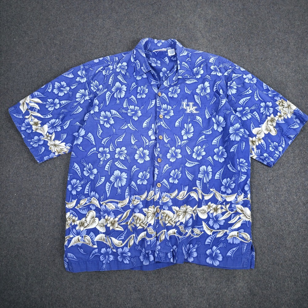 Kentucky Wildcats Button Down Shirt Mens L Spike Sports Blue Hibiscus‎ Floral